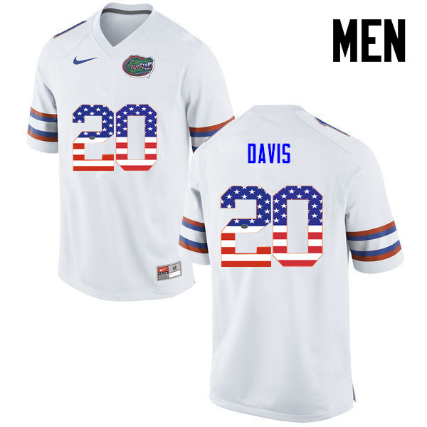 Men Florida Gators #20 Malik Davis College Football USA Flag Fashion Jerseys-White - Click Image to Close